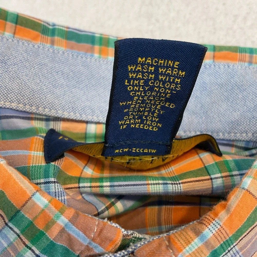 Ralph Lauren Plaid Shirt Boys XL (18-20) Blue‎ Orange Long Sleeve Button Up Down